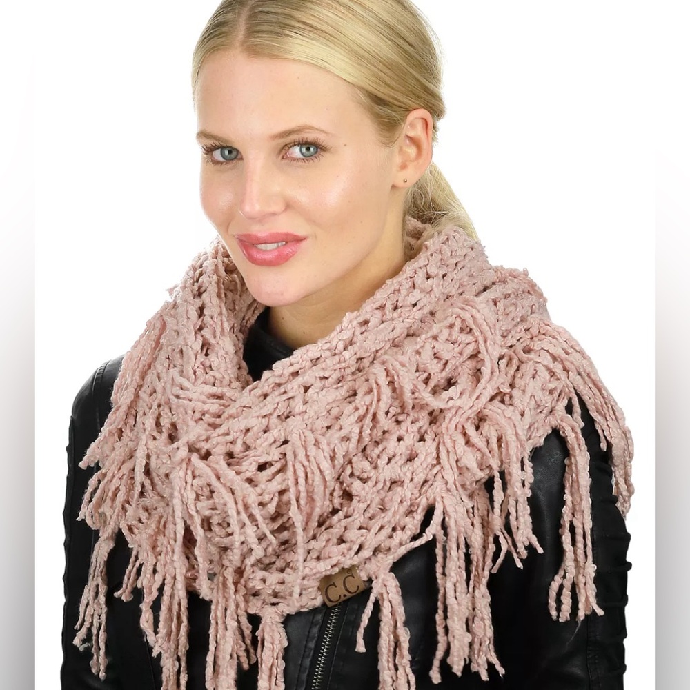 New! C.C Women's Soft Solid Chenille Net Fringed Tassel Infinity Wrap CC Scarf